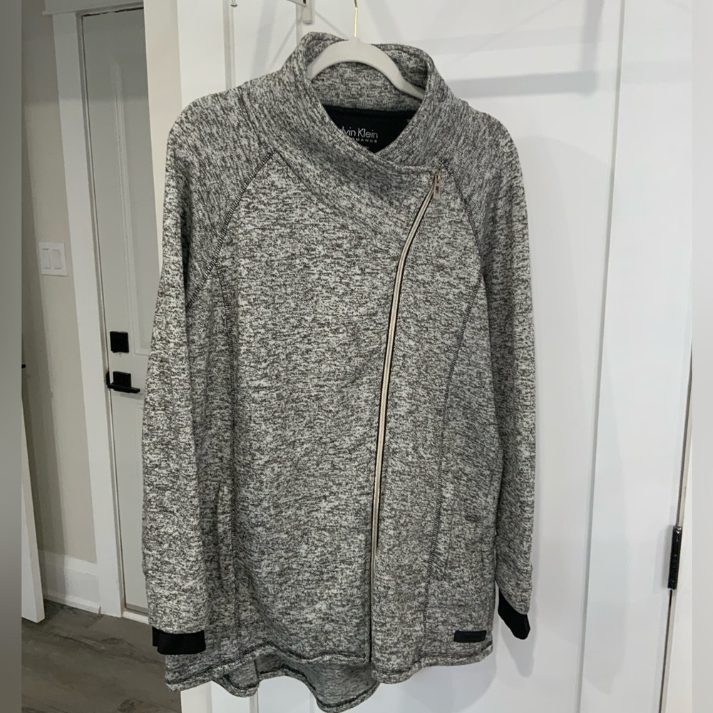 Calvin Klein Gray Asymmetrical Zip Cardigan